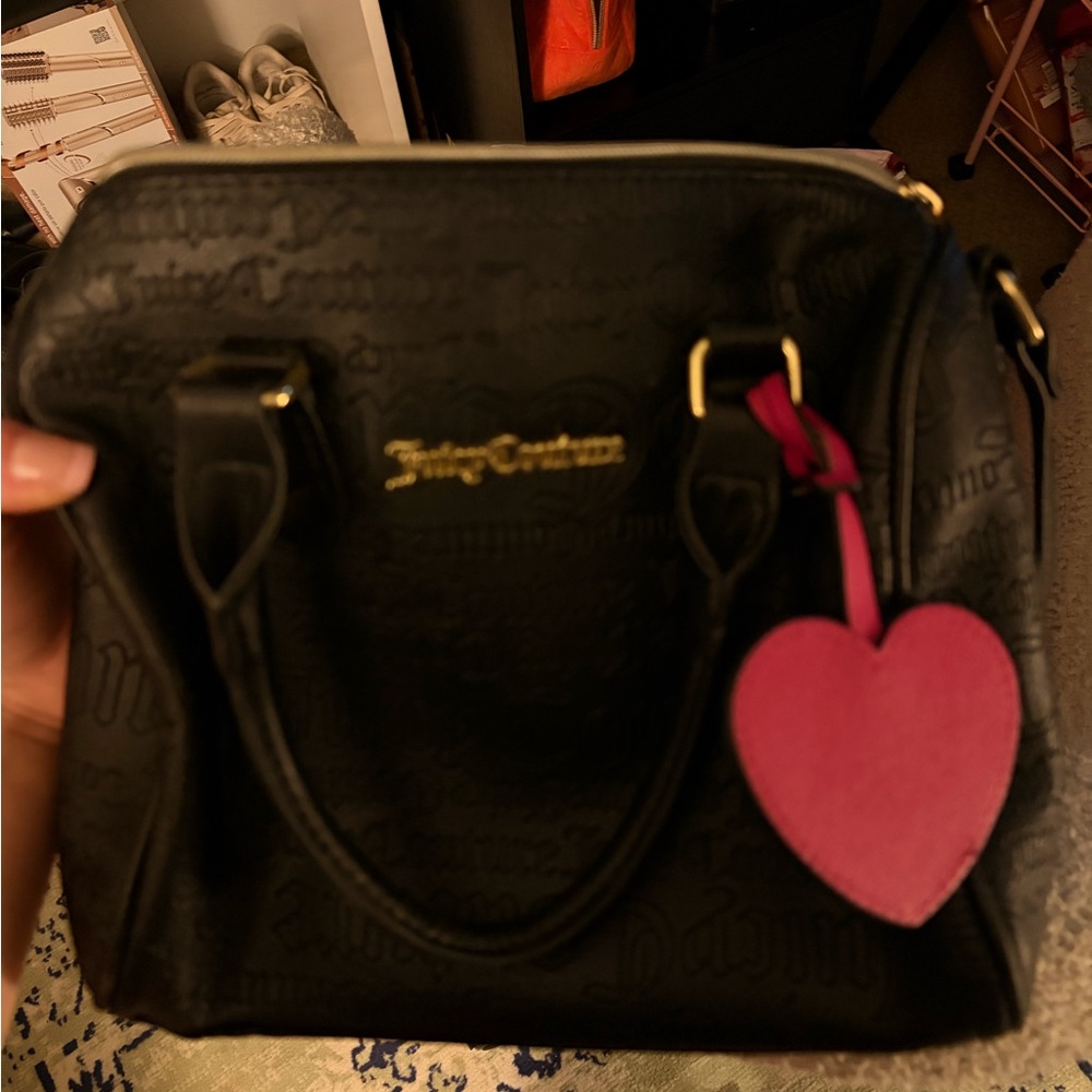Juicy Couture Black Satchel with Pink Heart Charm Accent